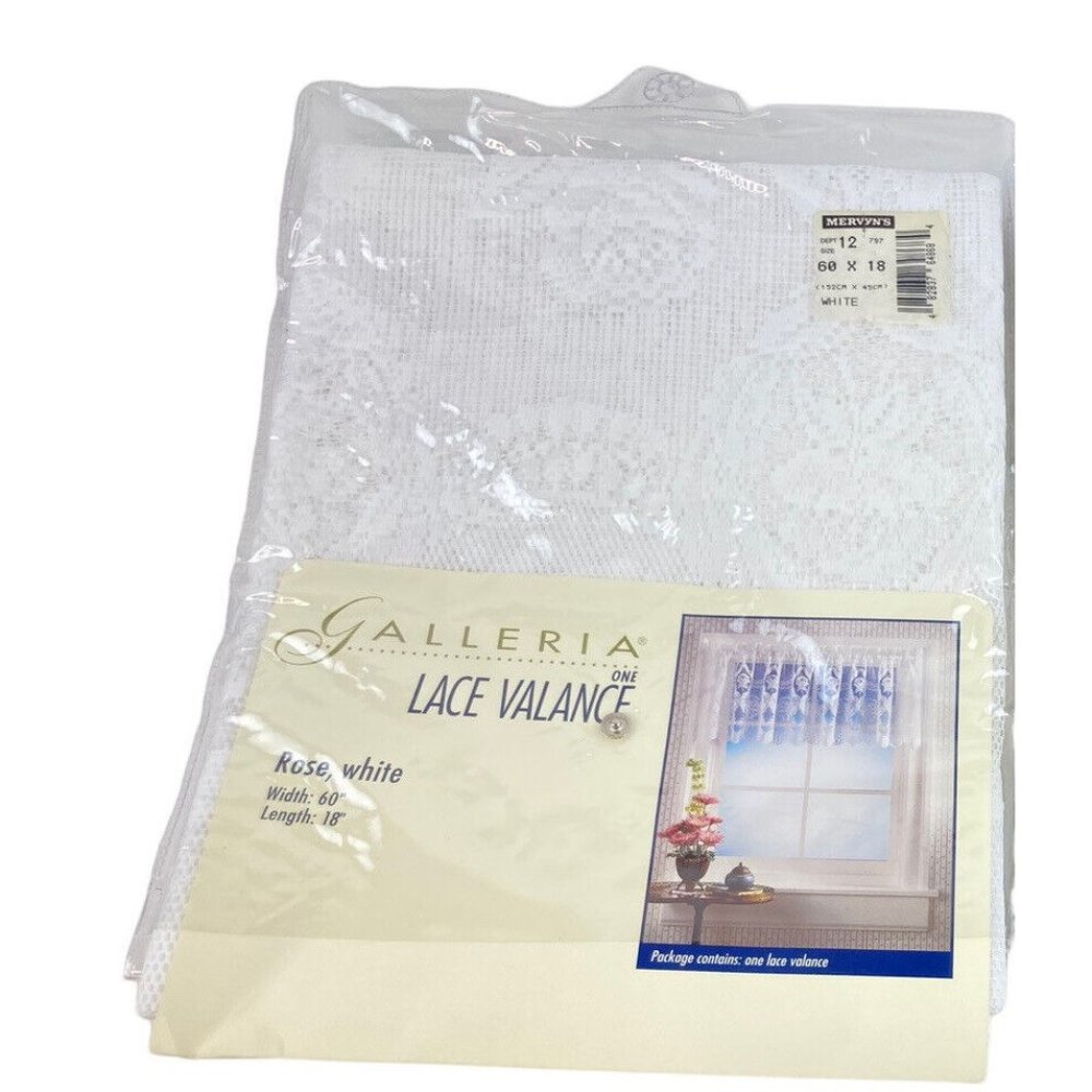 *New Galleria Lace Valance Rose White 60"WX18"L Kitchen Dining Bathroom Curtain